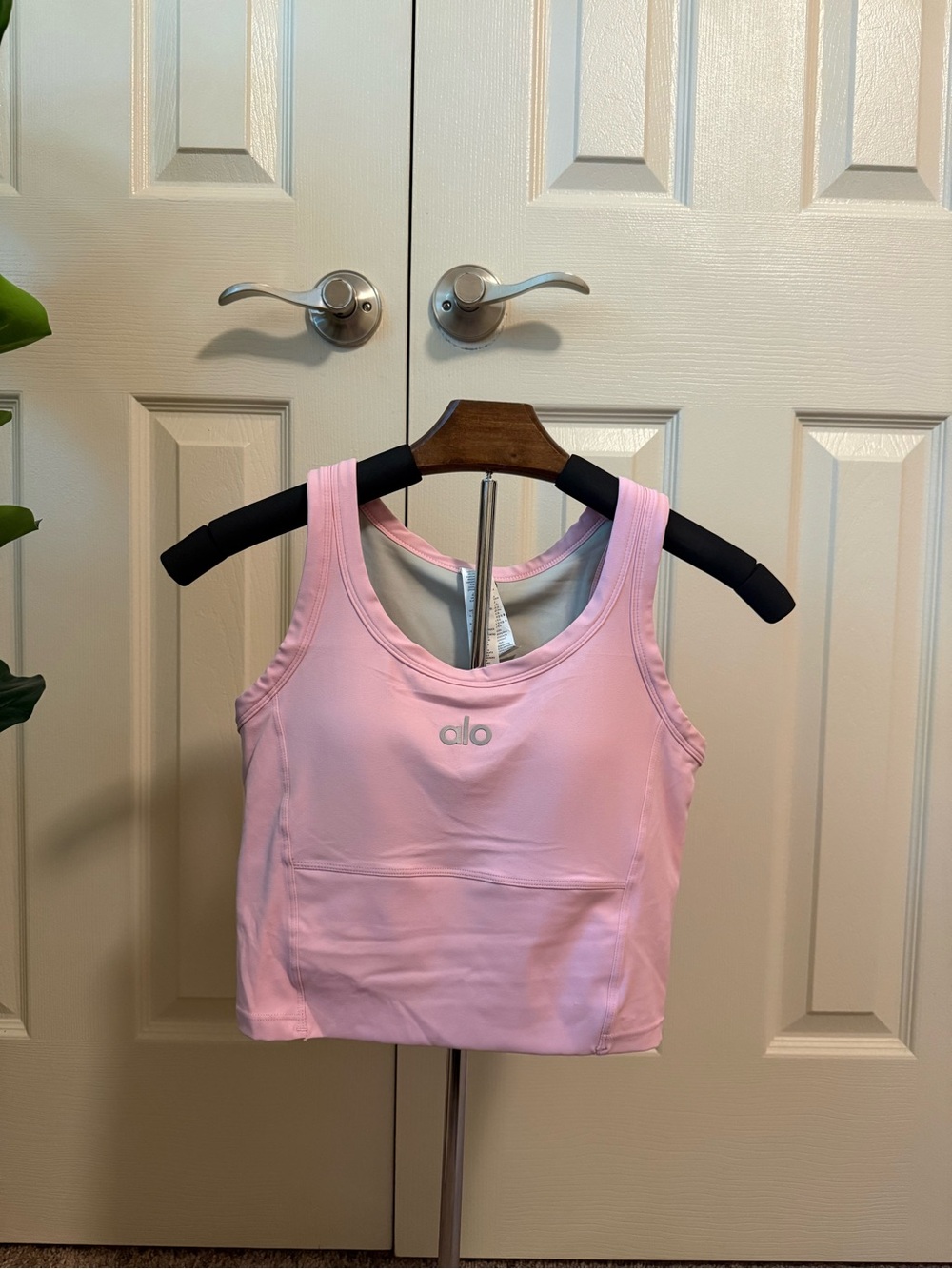 Alo Yoga Cropped Top with Built in Bra in Pink